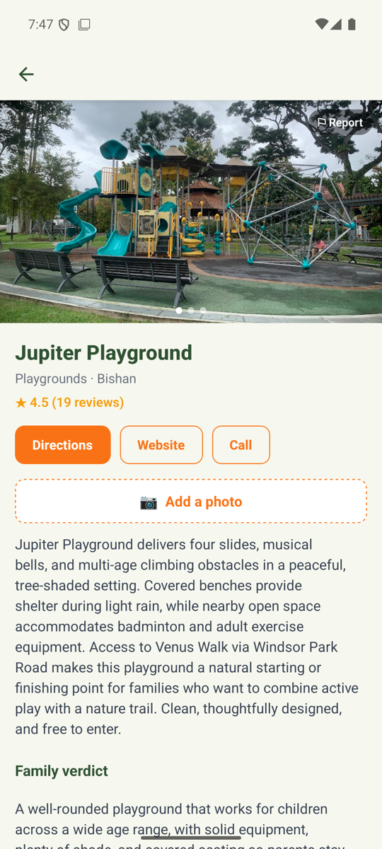 Family Action app β venue detail with directions, website and call